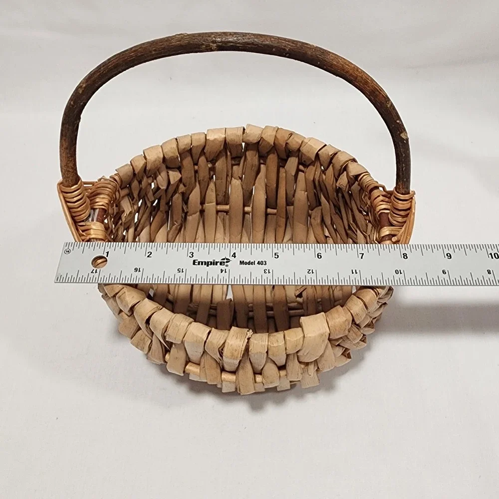 Handcrafted Eye of God Rustic Woven Footed Basket Natural Fiber Branch 9.5in